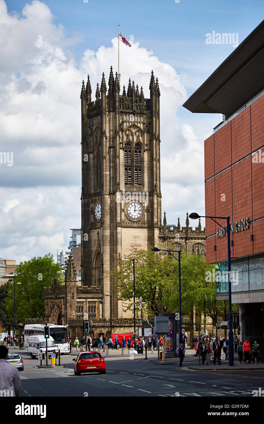 Cattedrale di Manchester orologio Cattedrale di Manchester, formalmente la cattedrale e la Chiesa Collegiata di Santa Maria, St Denys e St Foto Stock