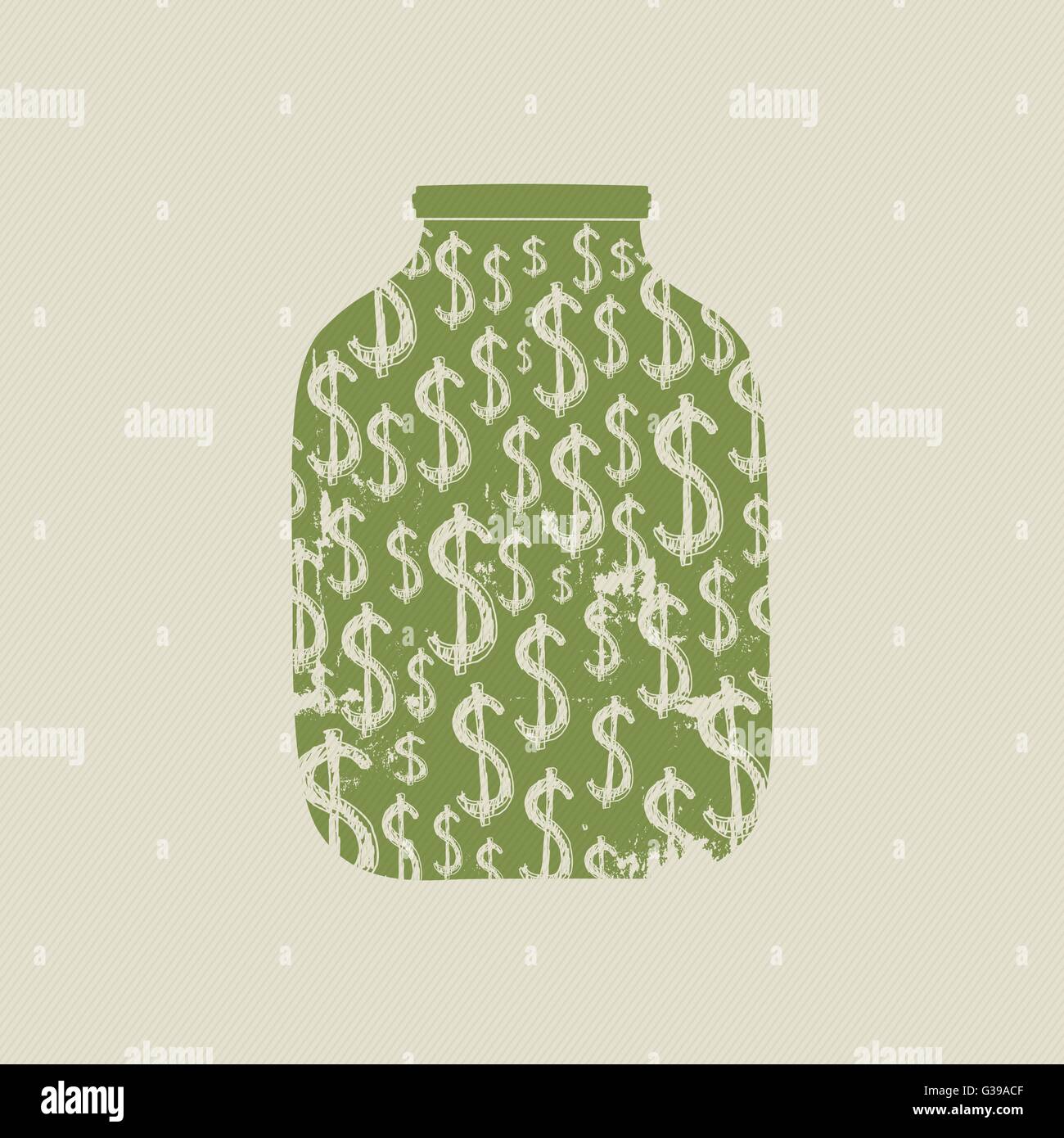 Money Bank con dollari. Illustrazione Vettoriale