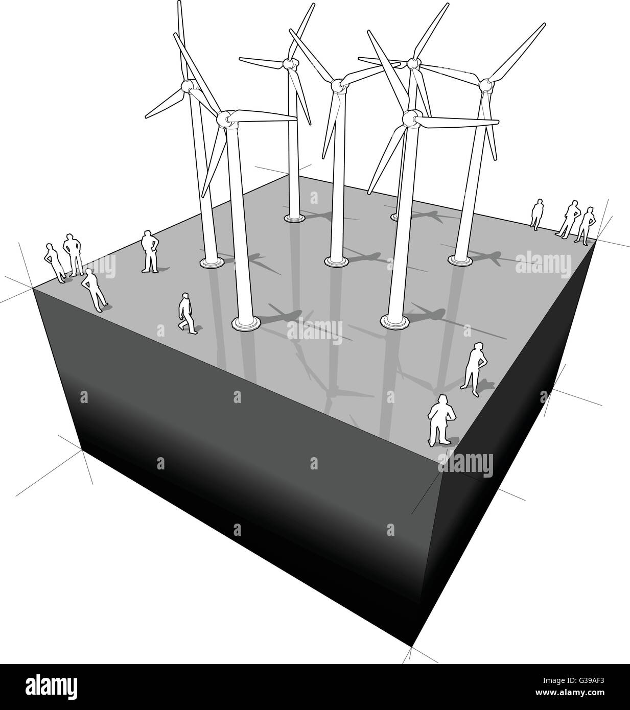 Schema di un wind turbines farm Illustrazione Vettoriale