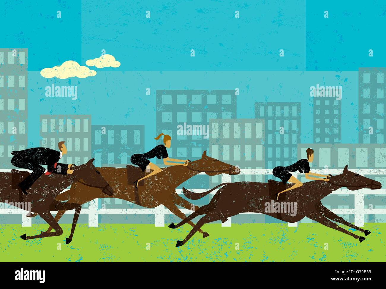 La gente di affari horse racing la gente di affari in una corsa di cavalli per raggiungere il loro obiettivo. Illustrazione Vettoriale