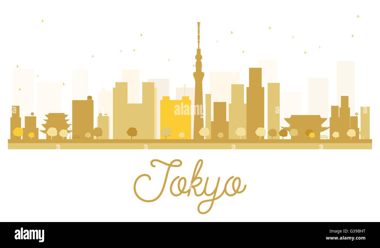 Il Tokyo City skyline golden silhouette. illustrazione vettoriale. semplice piatto concetto per il turismo presentazione, banner, cartellone o web Illustrazione Vettoriale