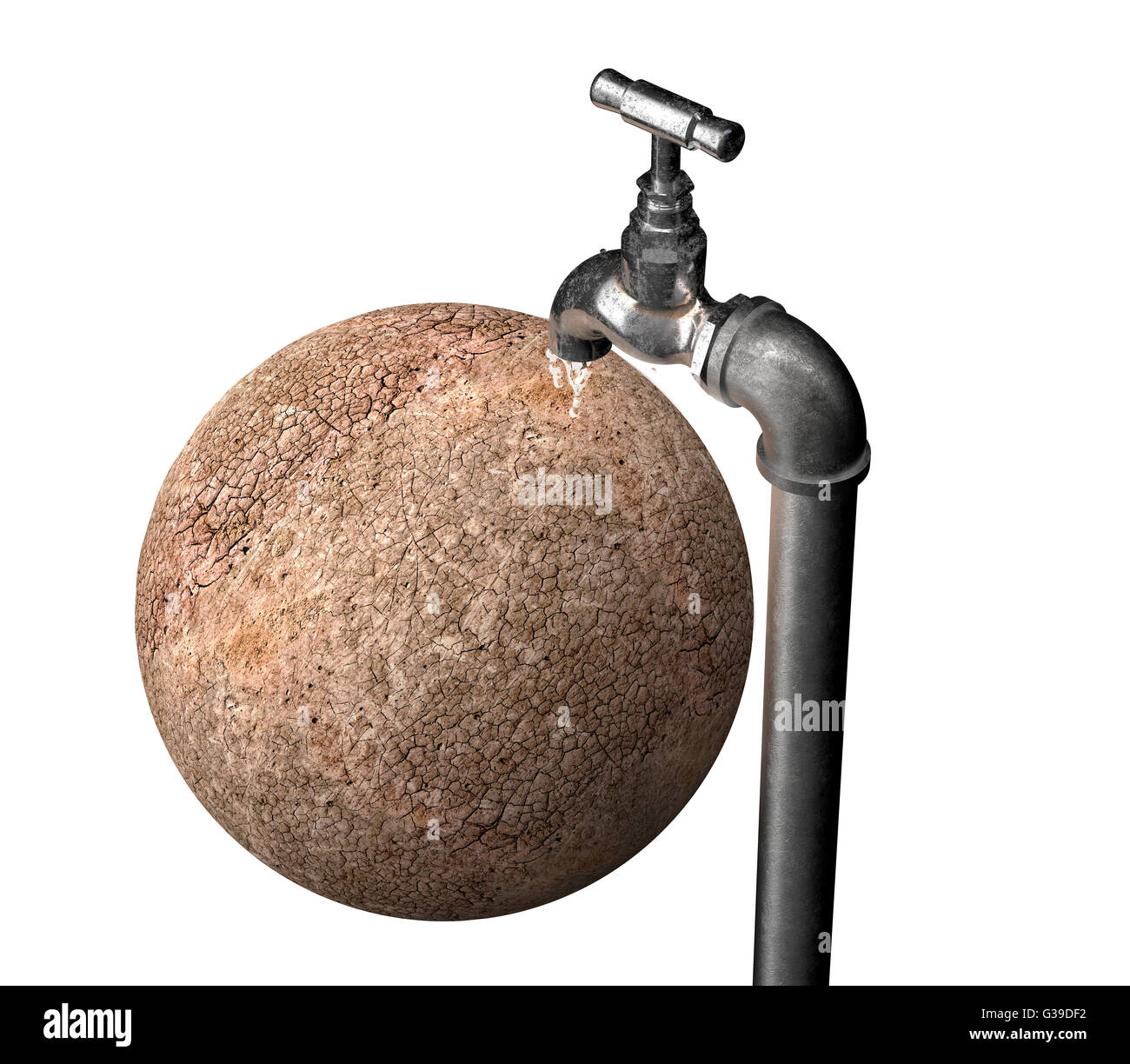 A livello globale il concetto di siccità, asciugare il pianeta terra con un rubinetto di acqua Foto Stock