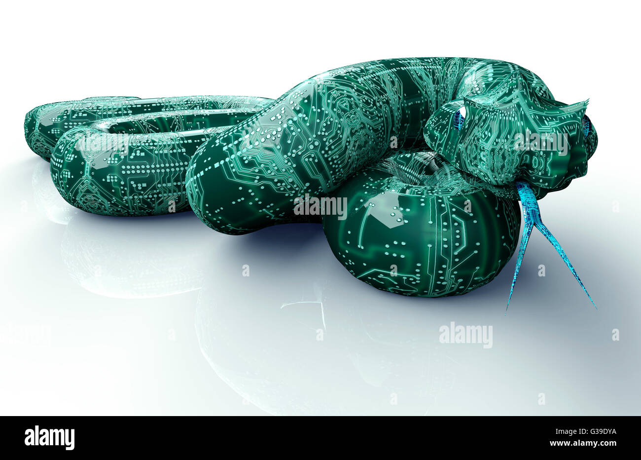 Sicurezza digitale concetto calcolatore elettronico serpente isolato, 3D illustrazione Foto Stock