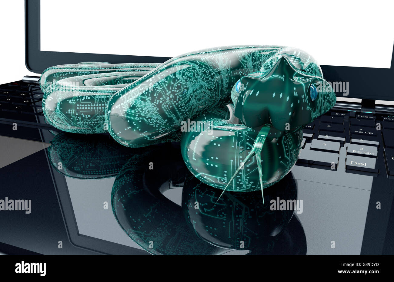 Sicurezza digitale concetto calcolatore elettronico snake, 3D illustrazione Foto Stock