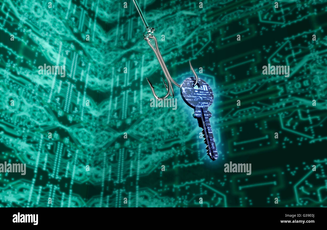 Phising digitale il concetto di sicurezza del gancio di pesca in ambiente digitale, 3d illustrazione Foto Stock