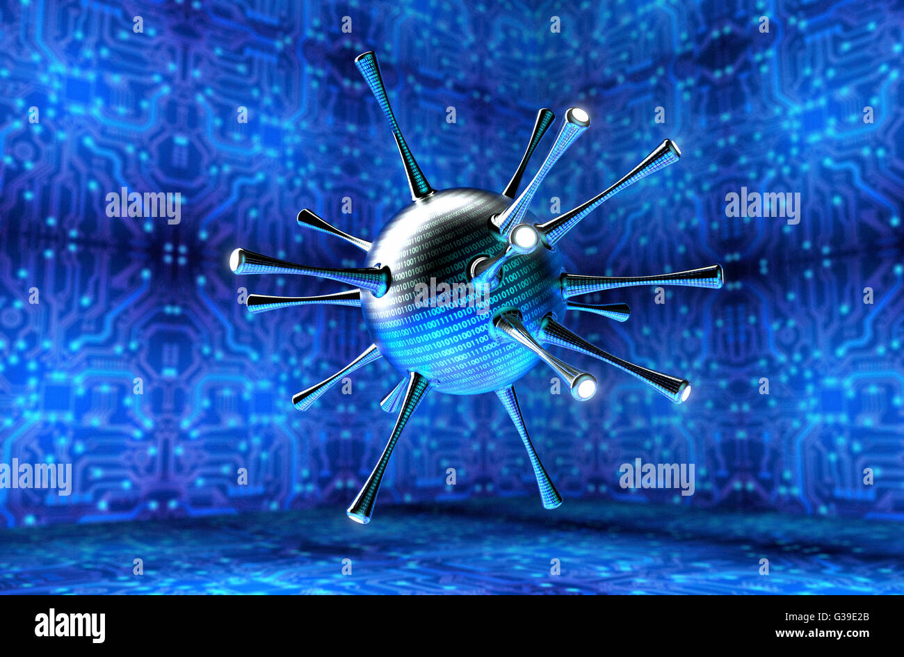 Sicurezza digitale concept virus di computer in ambiente elettronico, 3D illustrazione Foto Stock