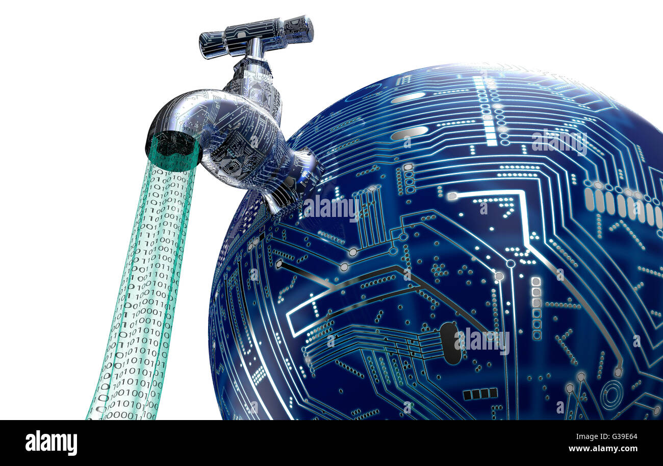 Concetto di software che perde i dati con un rubinetto spuntavano.3d illustrazione Foto Stock