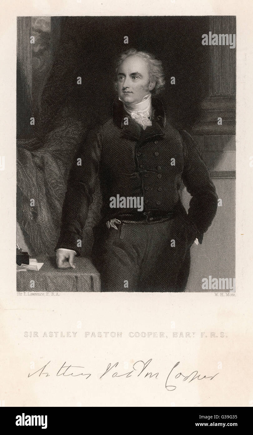 SIR ASTLEY PASTON COOPER chirurgo inglese a Guy's Hospital e al re; prima di legare l'aorta addominale nel trattamento di un aneurisma data: 1768 - 1841 Foto Stock