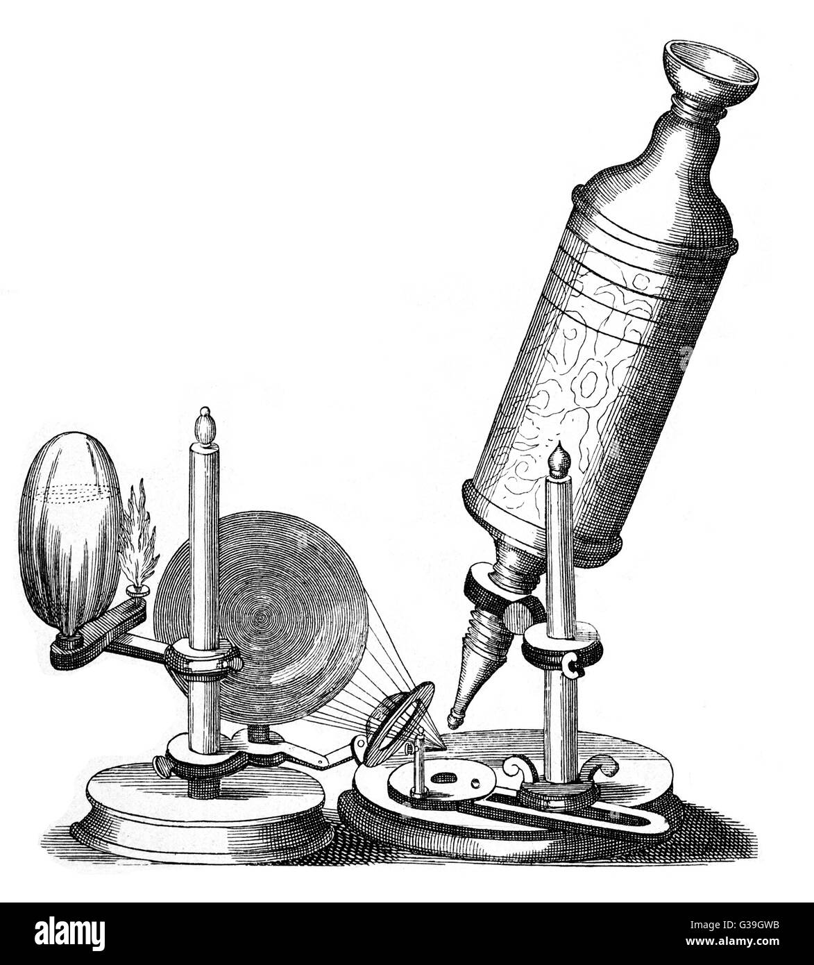 Robert Hooke il microscopio. Data: 1664 Foto Stock