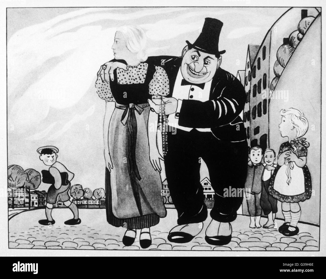 Libro dei bambini mostra un "ricco ebreo" allettanti lontano un puro ariano "ragazza tedesca" da una promessa di perle. Data: 1935 Foto Stock