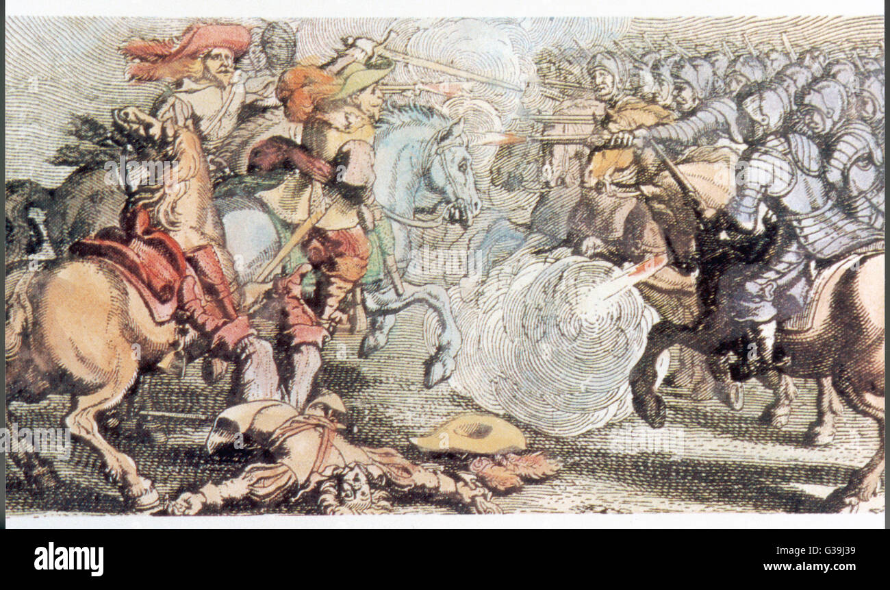 La battaglia di Lutzen l'esercito svedese sotto Gustavo Adolfo sconfigge Wallenstein, ma Gustavo stesso è ferito a morte Data: 16 Novembre 1632 Foto Stock