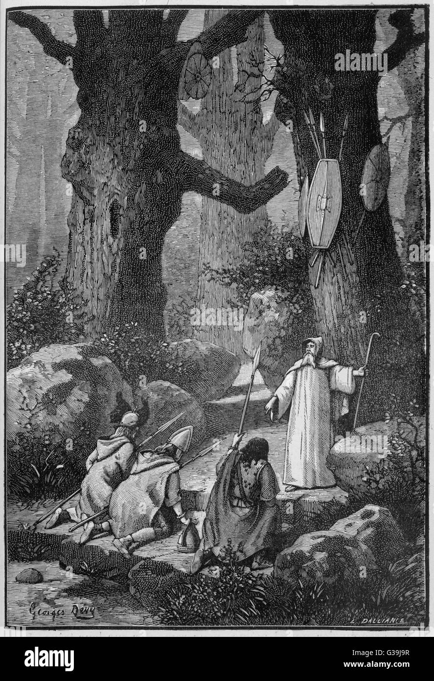 Guerrieri di antica Gallia chiedere l' approvazione della divinità per una spedizione da un druido sacerdote Data: BC Foto Stock