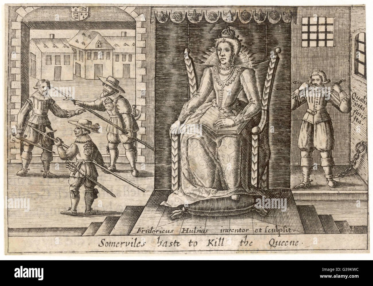 John Somerville piani per uccidere Elisabetta I ma viene scoperto. Lui è inviato alla Torre di Londra dove si prende la propria vita. Data: 1583 Foto Stock