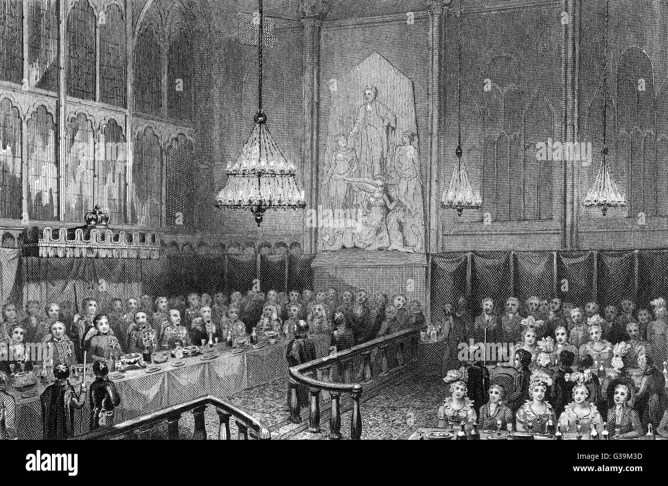 Il principe reggente e sovrani alleato del re di Prussia e dell'imperatore di Russia partecipare ad un banchetto presso la Guildhall a Londra data: 1814 Foto Stock