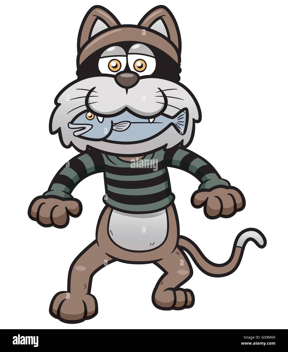 Illustrazione Vettoriale di gatto ladro tenendo il pesce Illustrazione Vettoriale