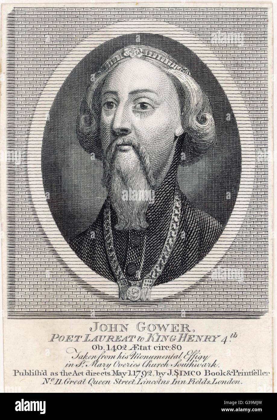 JOHN GOWER poeta inglese, amico di Chaucer data: 1325 - 1408 Foto Stock