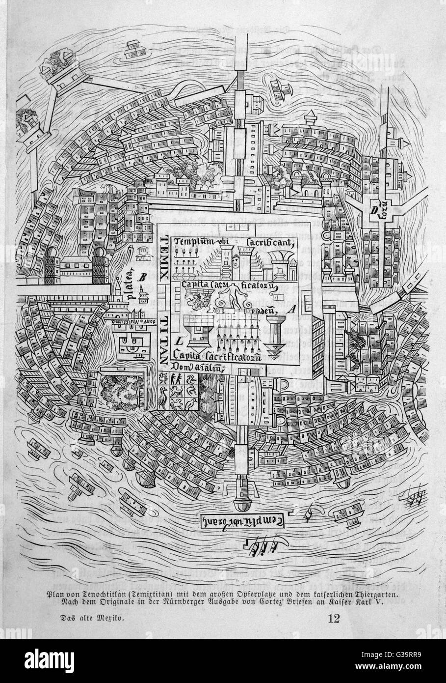 Cortes' piano di Tenochtitlan. Data: 1519 Foto Stock