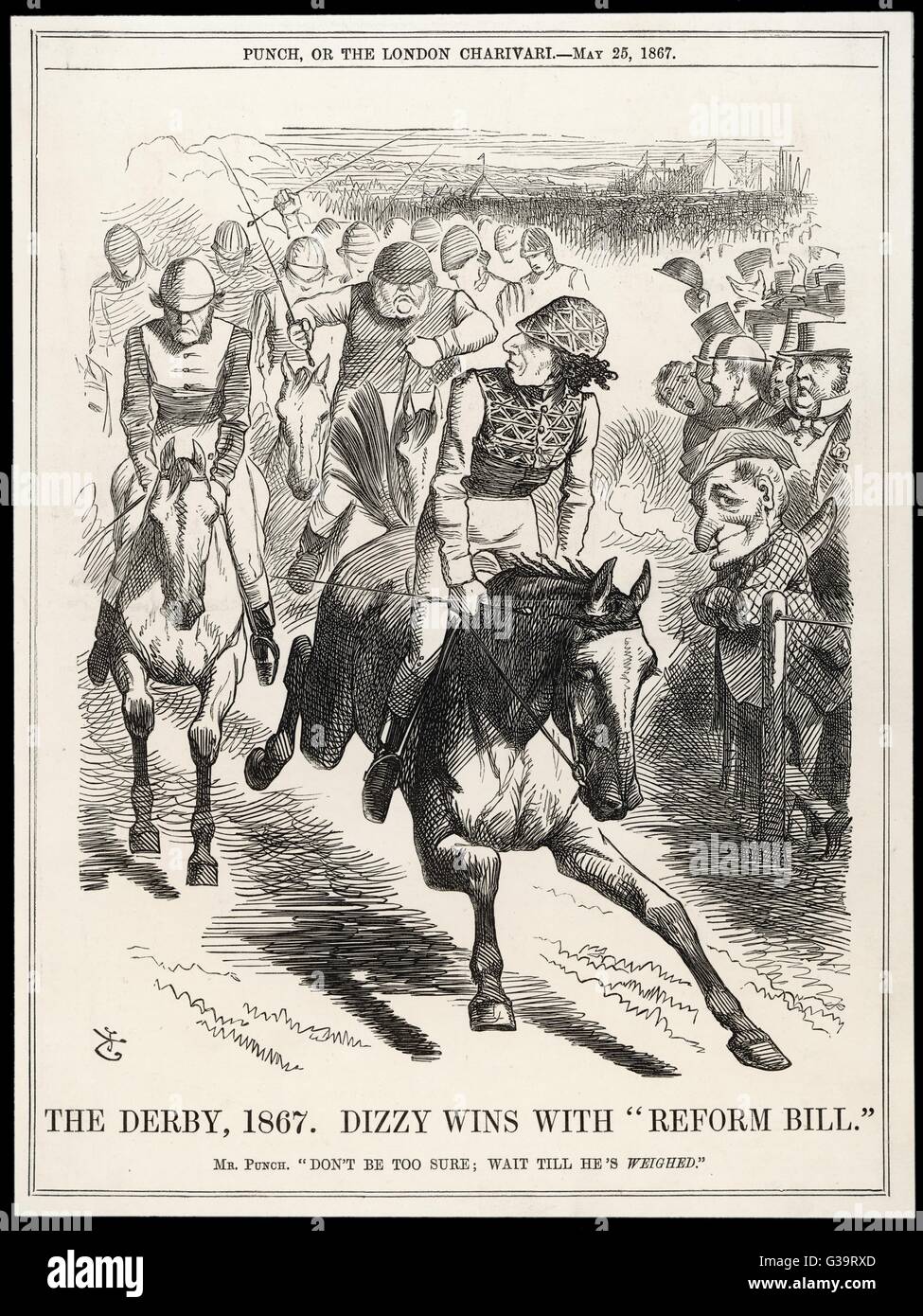 " Il Derby, 1867. Dizzy vince con "riforma di legge"" commenta Disraeli e la riforma di legge data: 1867 Foto Stock