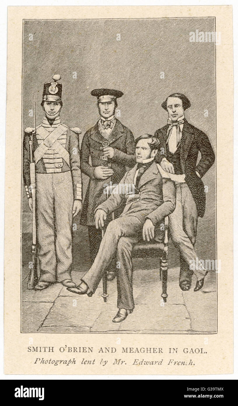 William Smith O'Brien e Thomas Francis Meagher sotto guardie armate in carcere. Data: 1848 Foto Stock