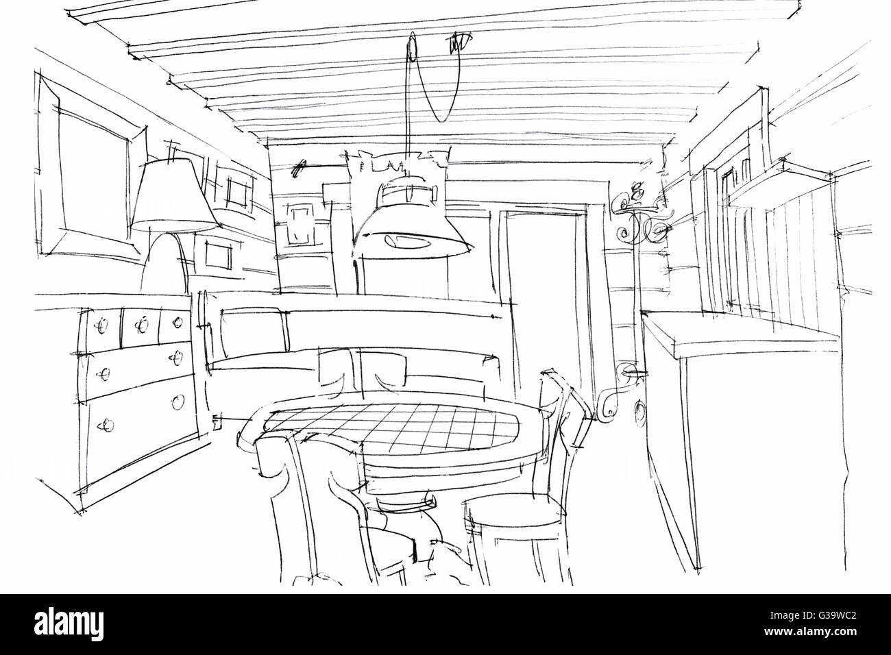 Designer del disegno a mano interno prospettica di una cucina in bianco e  nero Foto stock - Alamy