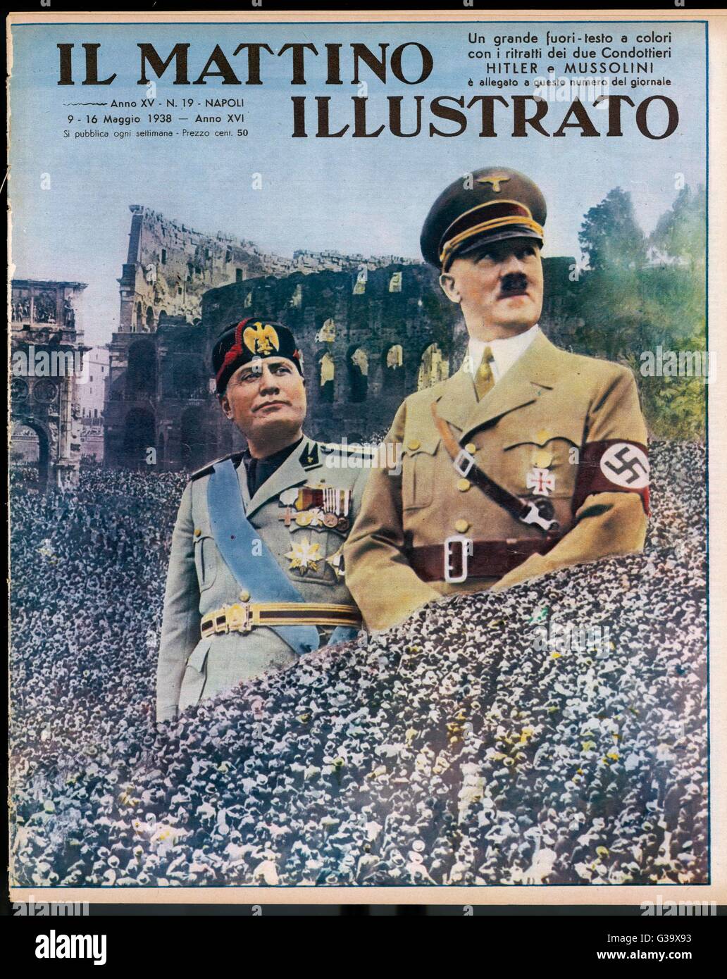 BENITO MUSSOLINI dittatore italiano accoglie Hitler in Italia Data maggio 1938 Foto stock Alamy