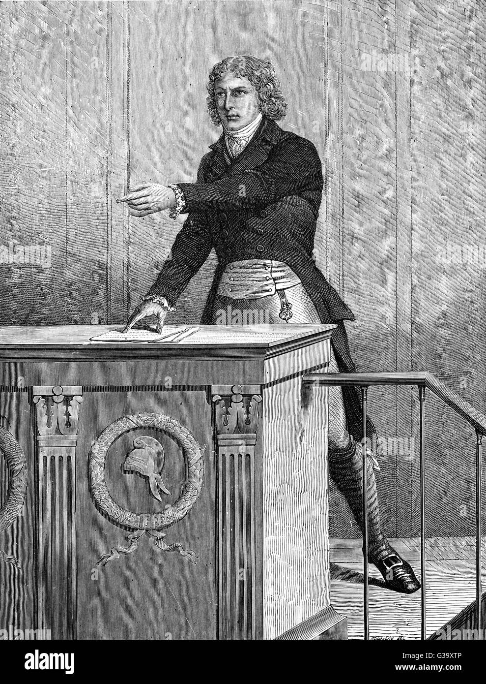 LOUIS ANTOINE DE SAINT-appena rivoluzionaria francese statista, raffigurato orating nell Assemblea Nazionale data: 1767 - 1794 Foto Stock