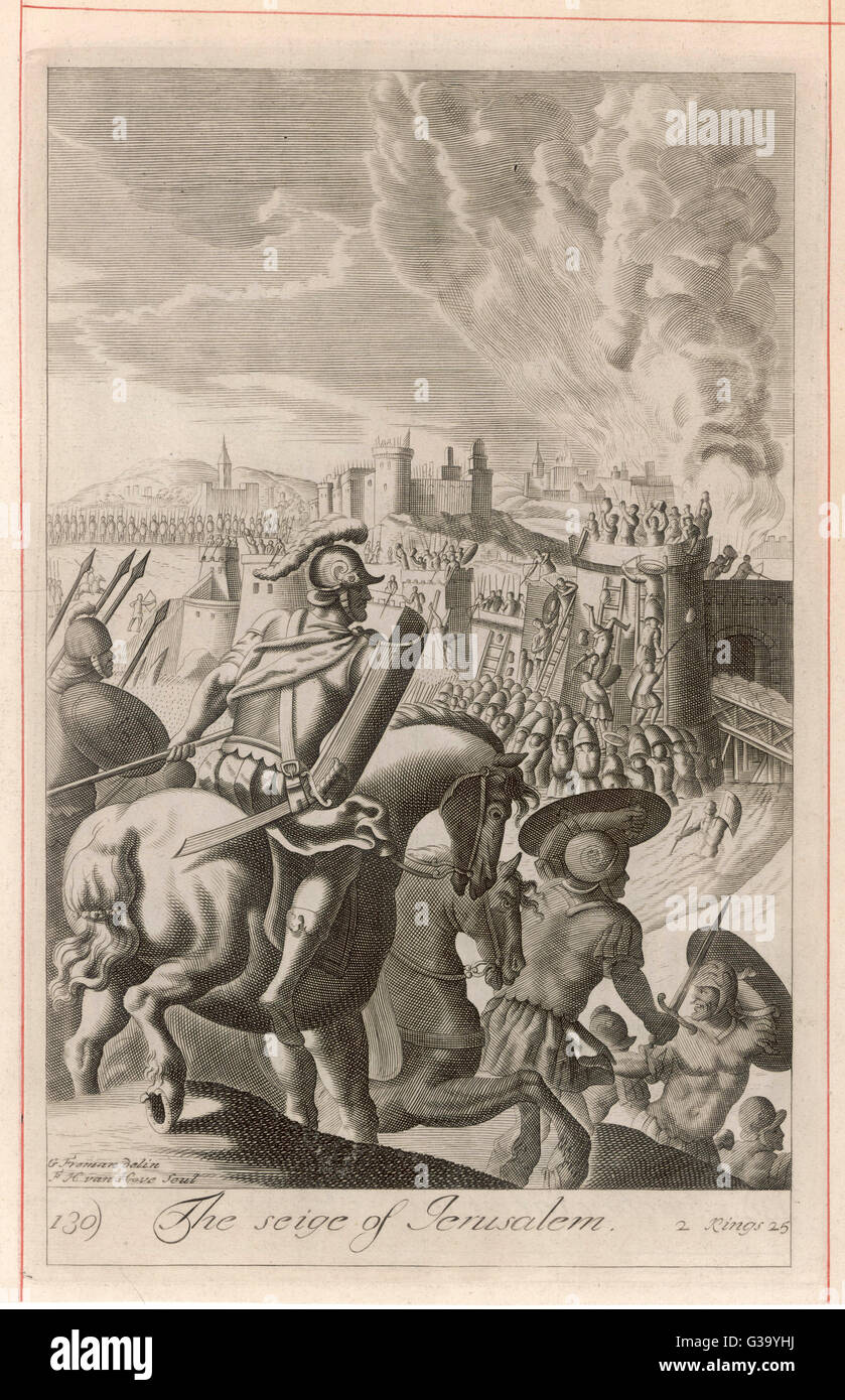 L'esercito di Nabucodonosor II re di Babilonia, gli attentati a Gerusalemme, saccheggiando la città e prendendo gli ebrei in esilio in cui essi saranno molto misera Data: 587 BC Foto Stock