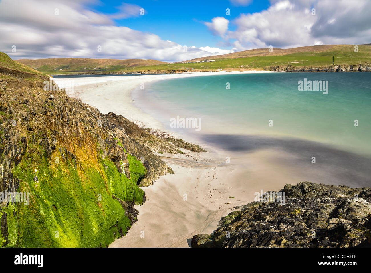 Bella spiaggia di St Ninians isle, Shetland Foto Stock