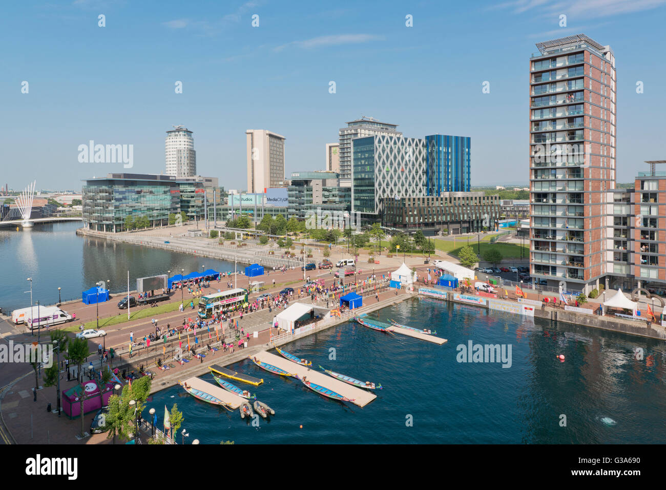 MediaCityUK, il cui elenco dei locatari per la BBC e ITV, Granada, trova in Salford Quays area di Greater Manchester. Foto Stock