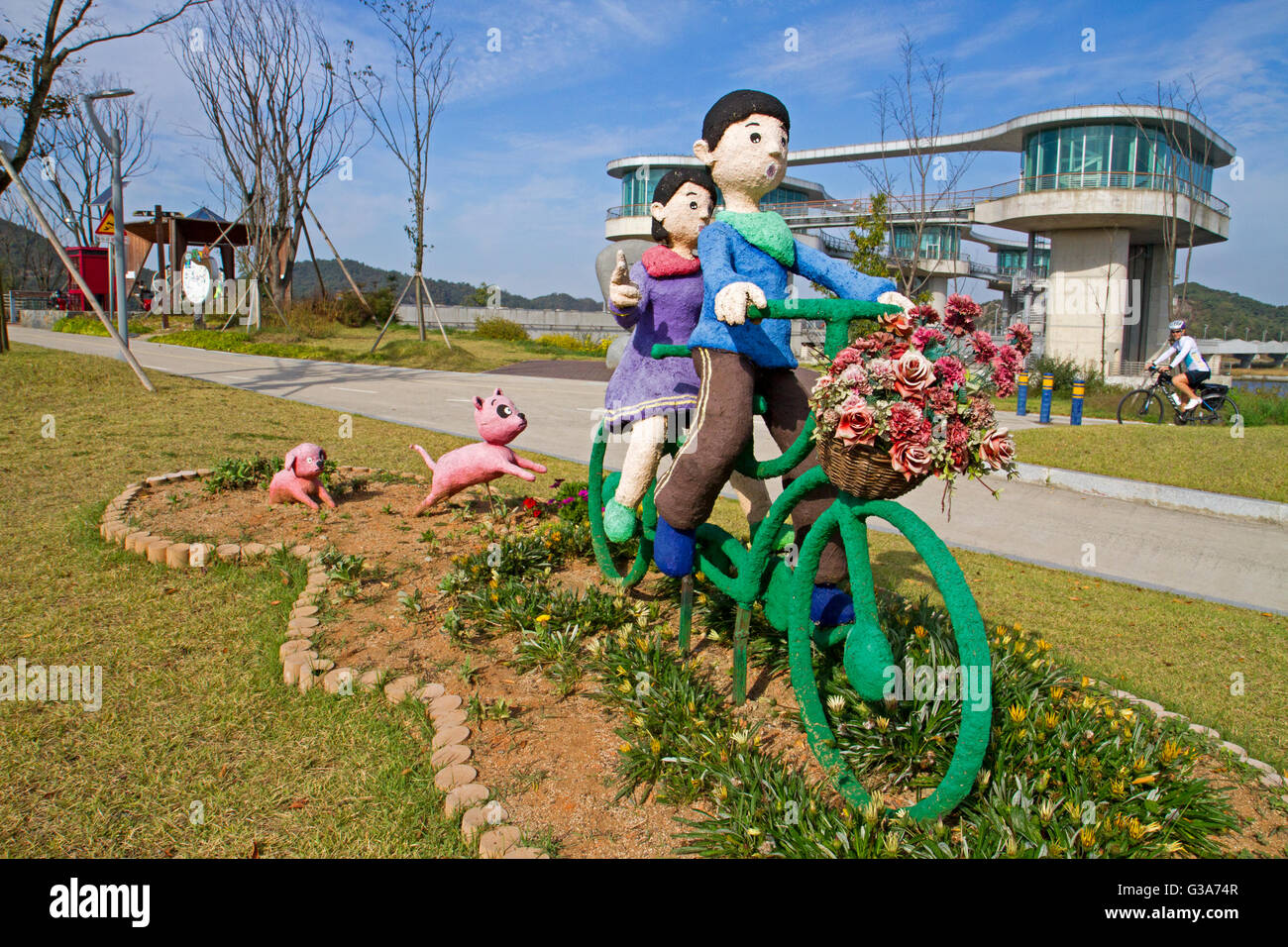 Fiume Yeongsan percorso per biciclette Foto Stock
