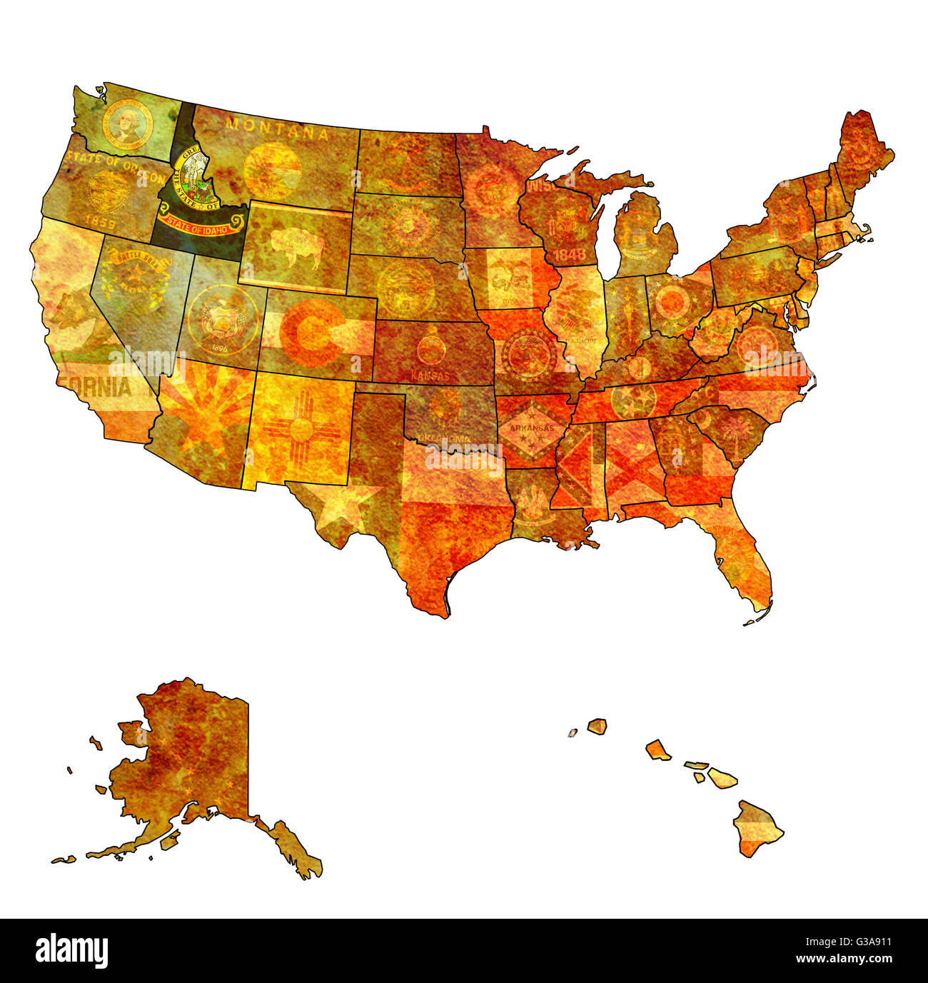 Idaho sul vecchio vintage mappa degli stati uniti con i confini di stato Foto Stock