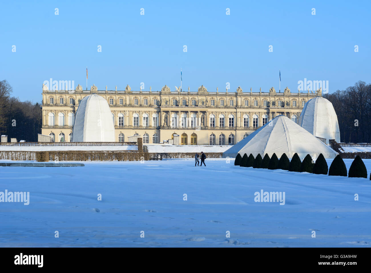 Il lago di Chiemsee: isola Herrenchiemsee, Palazzo Herrenchiemsee, parkside, in Germania, in Baviera, Baviera, Oberbayern, Chiemsee, Superiore BAV Foto Stock