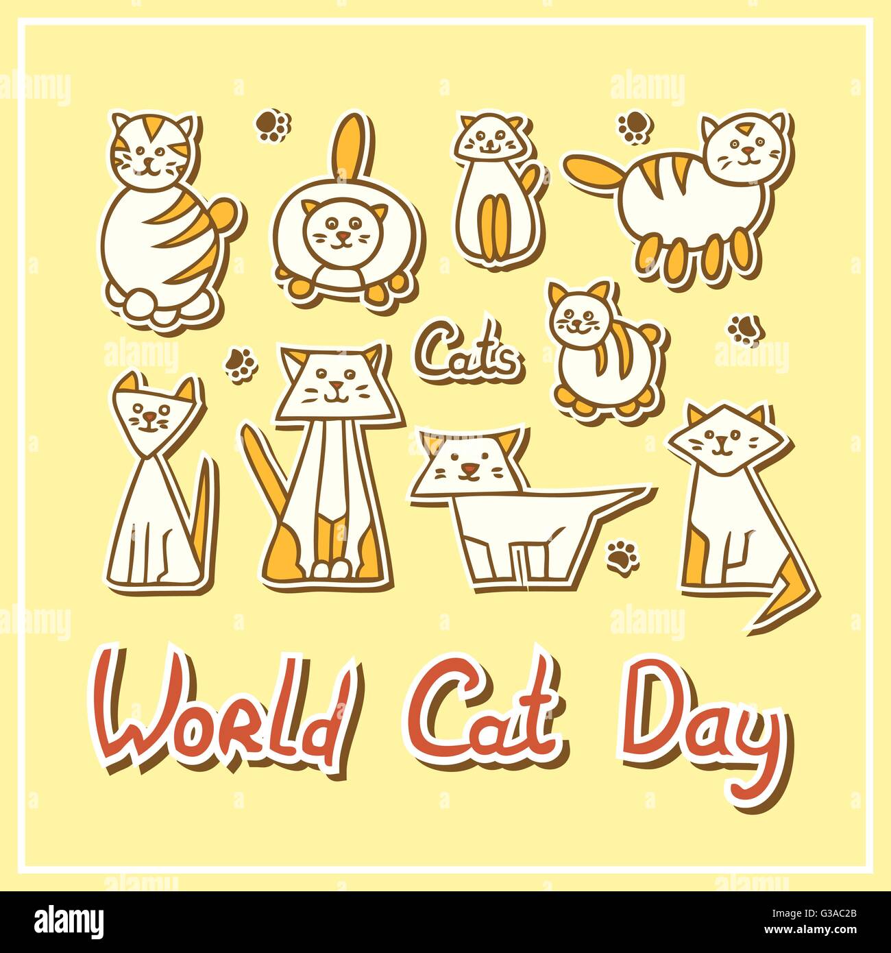 World Cat Day Card con gatti su sfondo a trama. Illustrazione Vettoriale