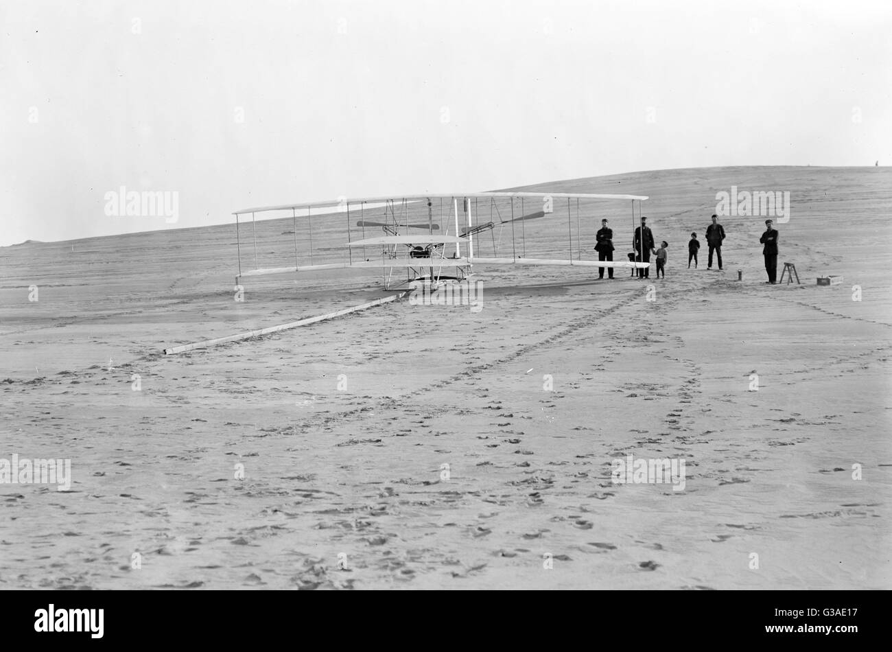 1903 macchina sulla pista di lancio a Big Kill Devil Hill, Foto Stock