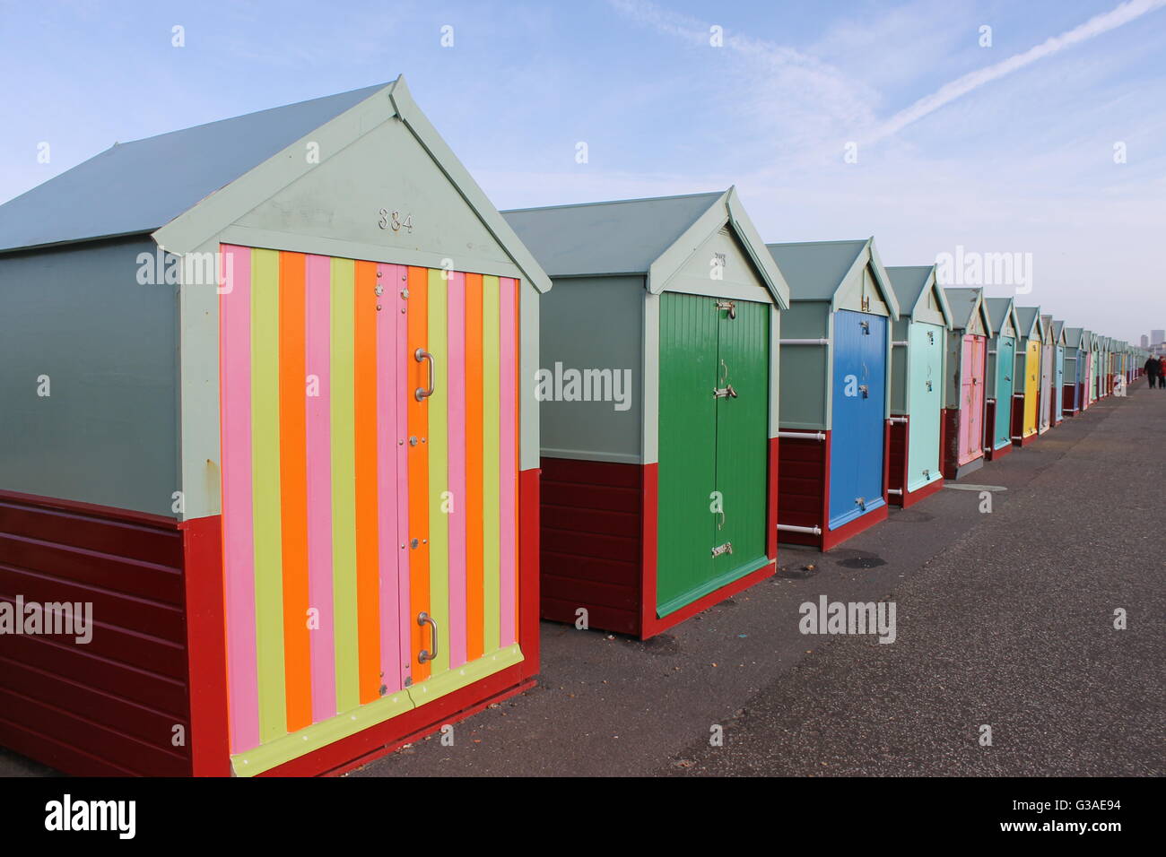 Spiaggia di capanne, la spiaggia di Brighton, Sussex, Regno Unito Foto Stock