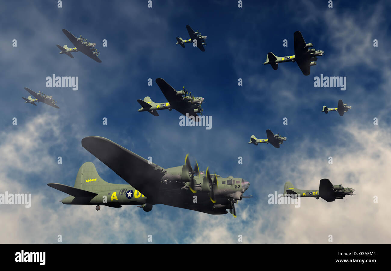 Una formazione di Boeing B-17 Flying Fortress bombardieri. Foto Stock