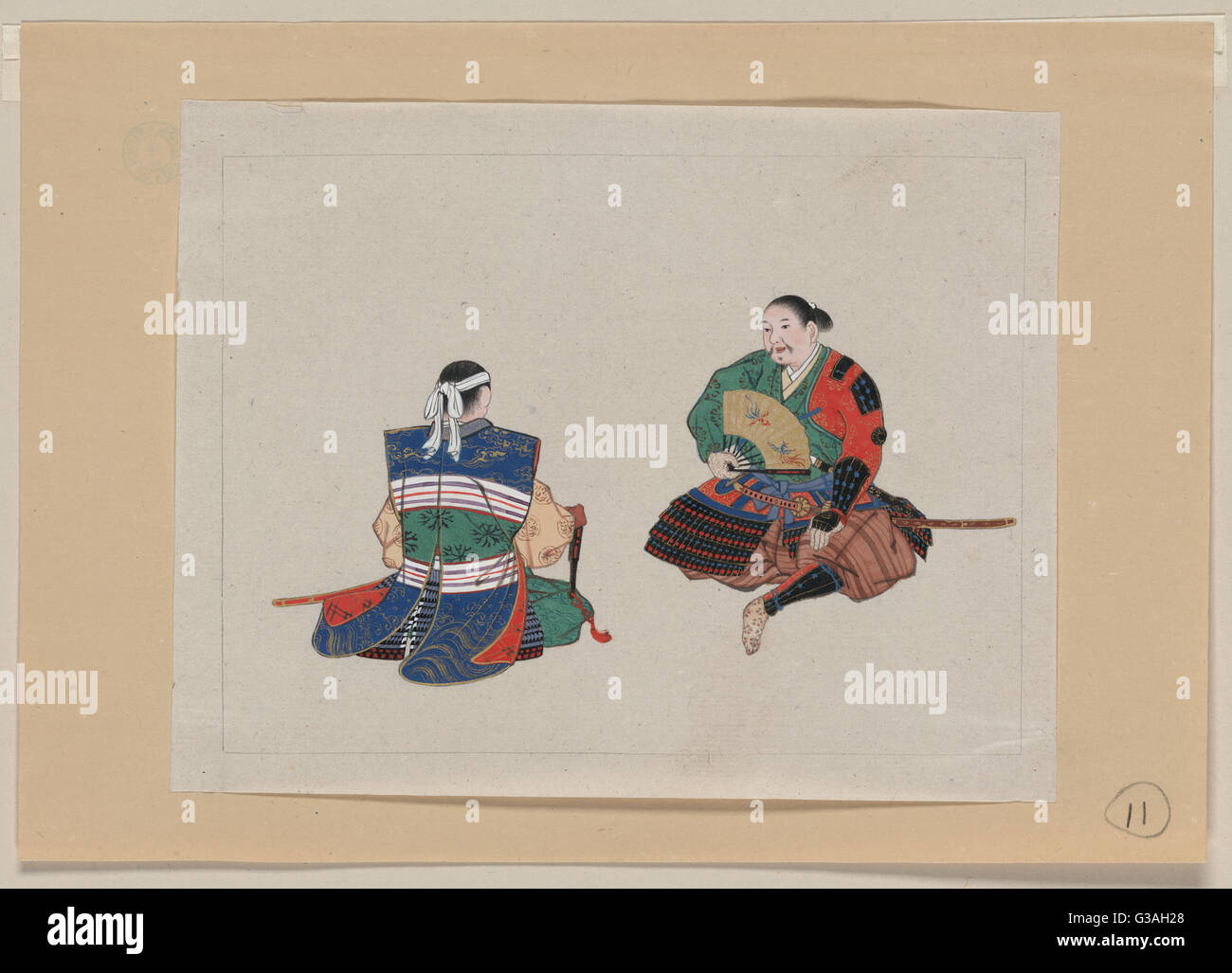 Vista frontale e posteriore di uniforme e armatura per samurai Foto Stock