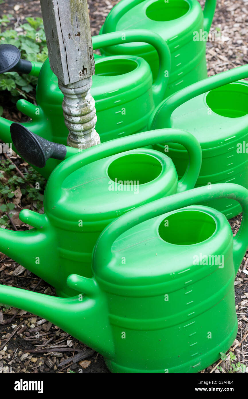 Plastica lattine di irrigazione Foto Stock