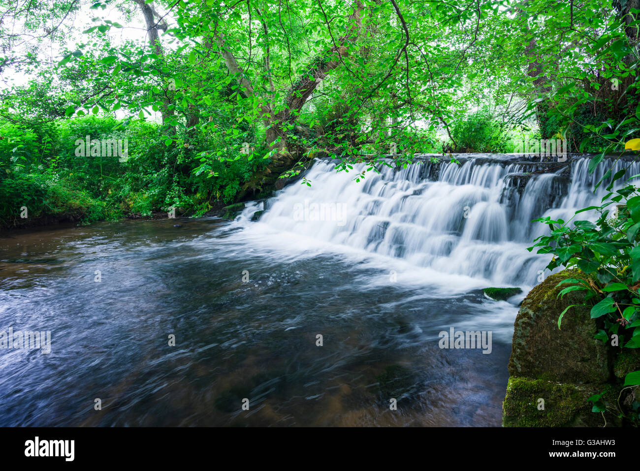 Tumbling Weir sul fiume Yeo a Wrington, North Somerset, Inghilterra. Foto Stock