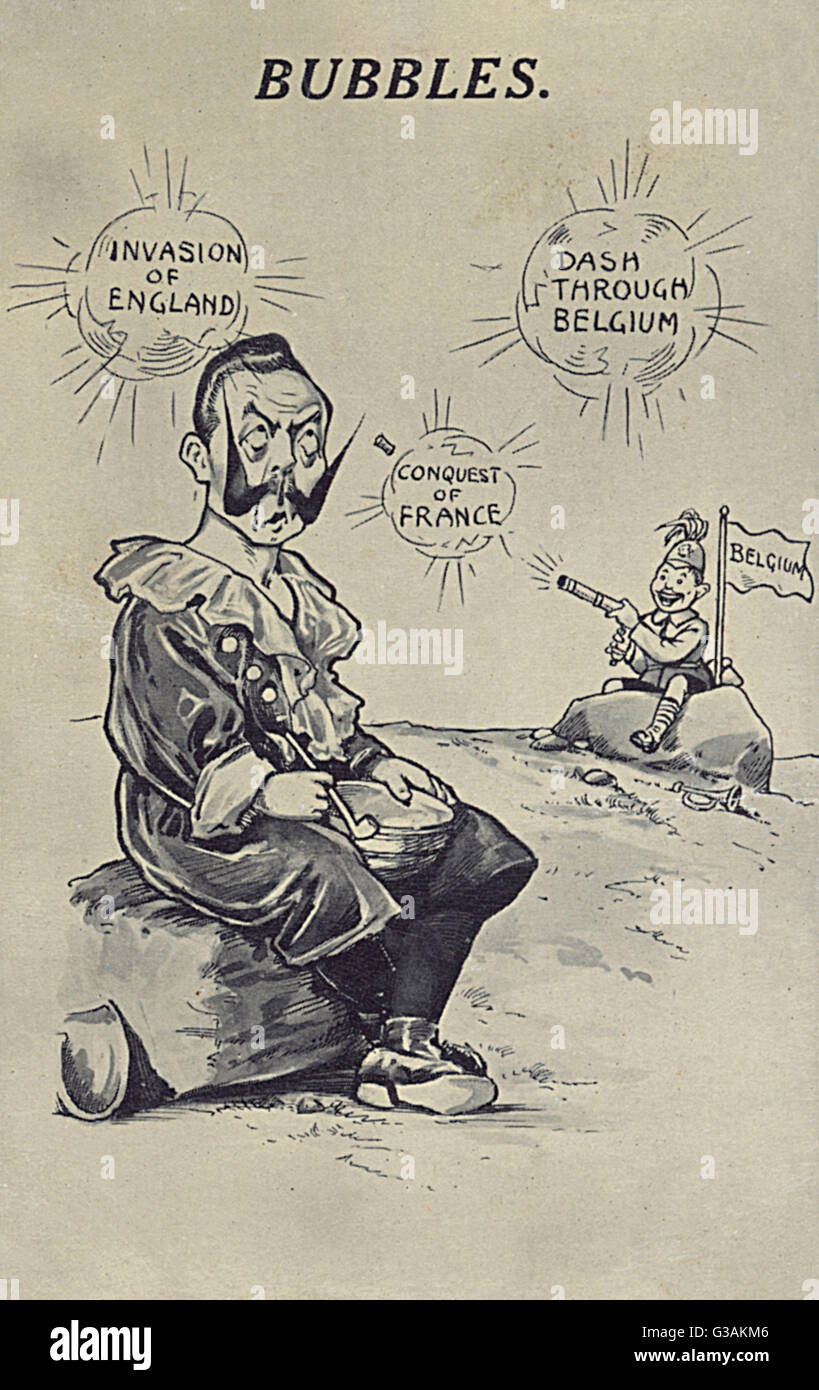 La Prima Guerra Mondiale la propaganda - Cartolina - il Kaiser tedesco del sogno sono bolle popping davanti ai suoi occhi. Da questo punto però (fine 1914), questa rosea immagine di inutili successi tedeschi lo scoppio era ancora un po' prematuro come la guerra è entrato uno stallo lungo la Western Foto Stock