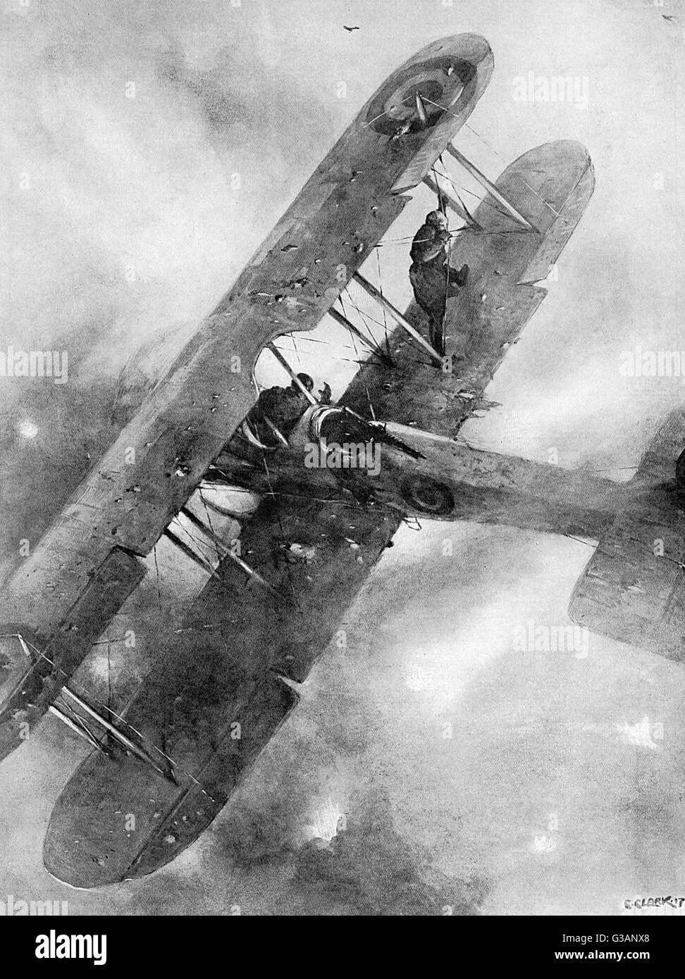 Un feat di bilanciamento sulle linee tedesche, WW1 aviazione Foto Stock