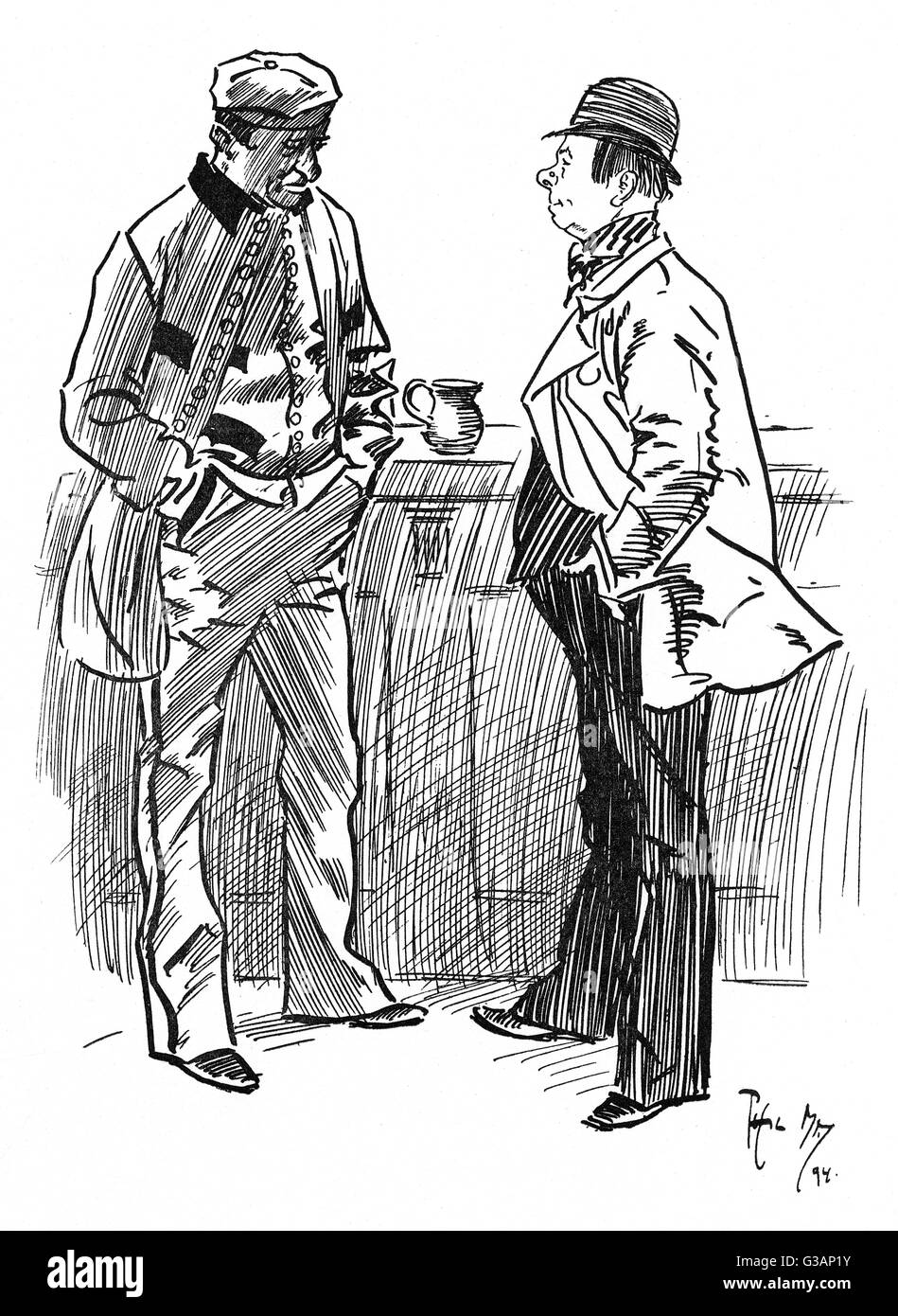 Conversazione ironica tra due Cockney Men Foto Stock