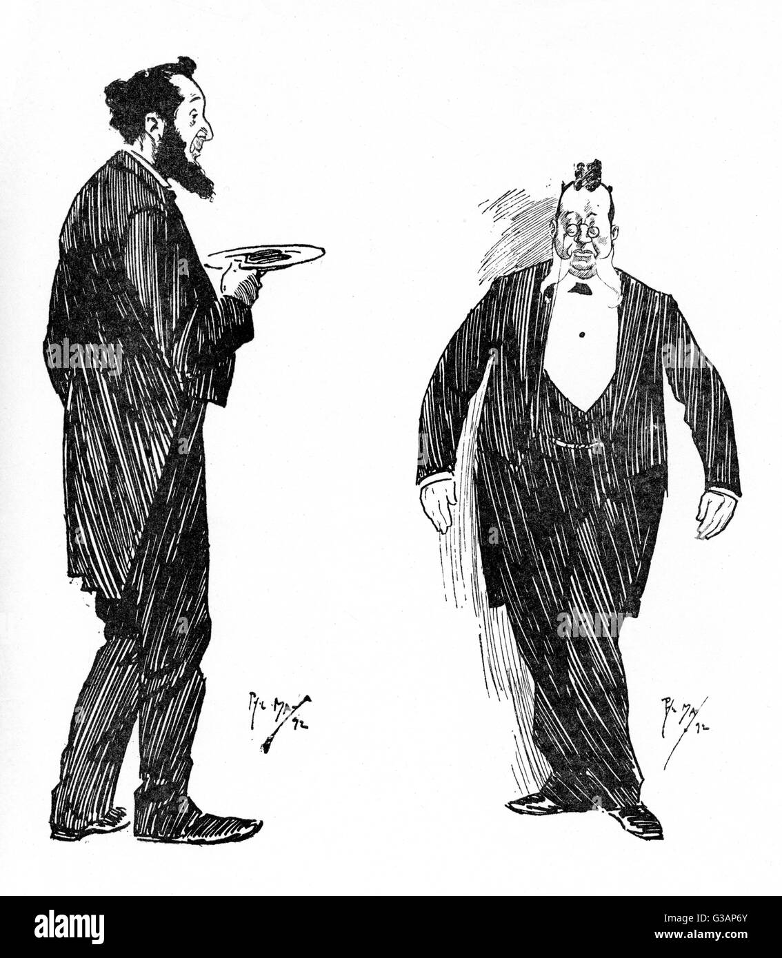 Un cameriere al Club eccentrico e un maggiordomo a West End Club. Data: 1892 Foto Stock