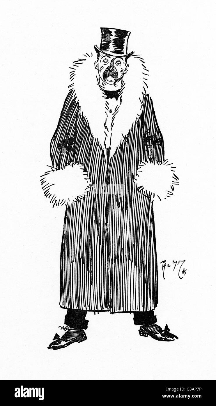Nouveau Riche Gentleman in cappotto rifinito in pelliccia Foto Stock