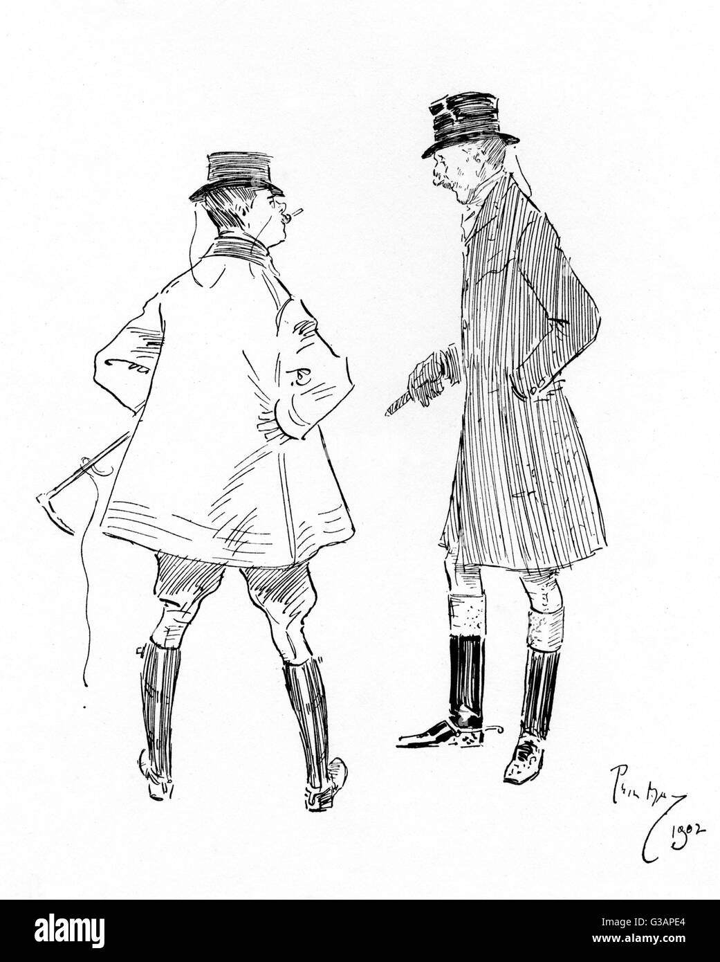 "Hullo, old chap, si guarda come se avesse avuto sport!! In uccidere?" "Beh, n. Ero in fossa e in un fiume. Non si può pretendere di essere dappertutto." Data: 1902 Foto Stock