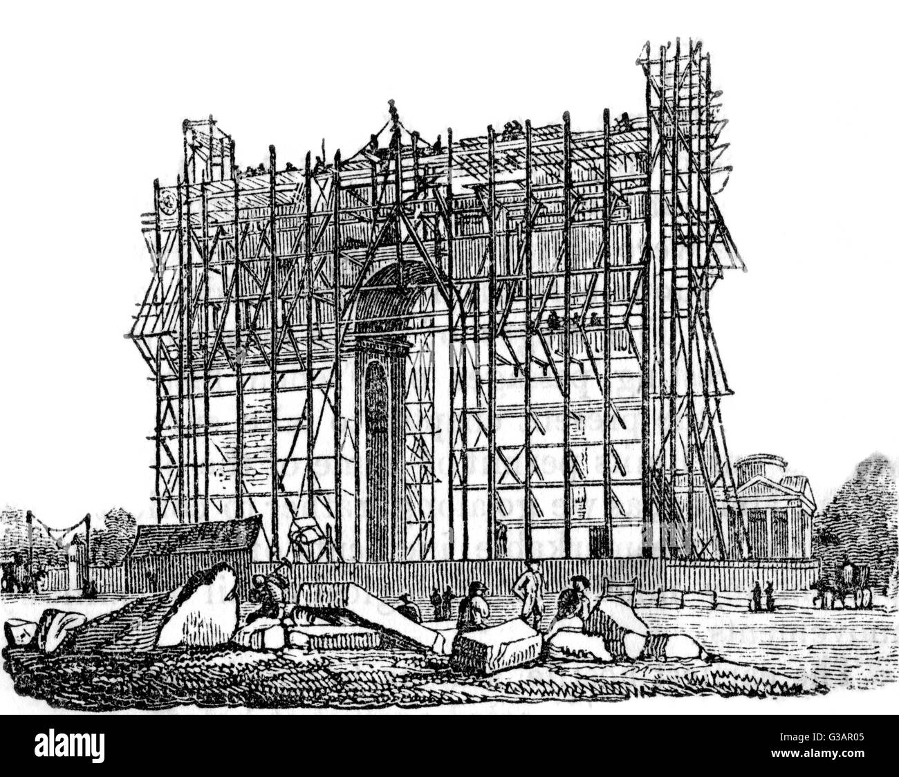 Parigi, Francia - Costruzione del Arc de Triomphe (de l'Etoile). Data: 1830 Foto Stock