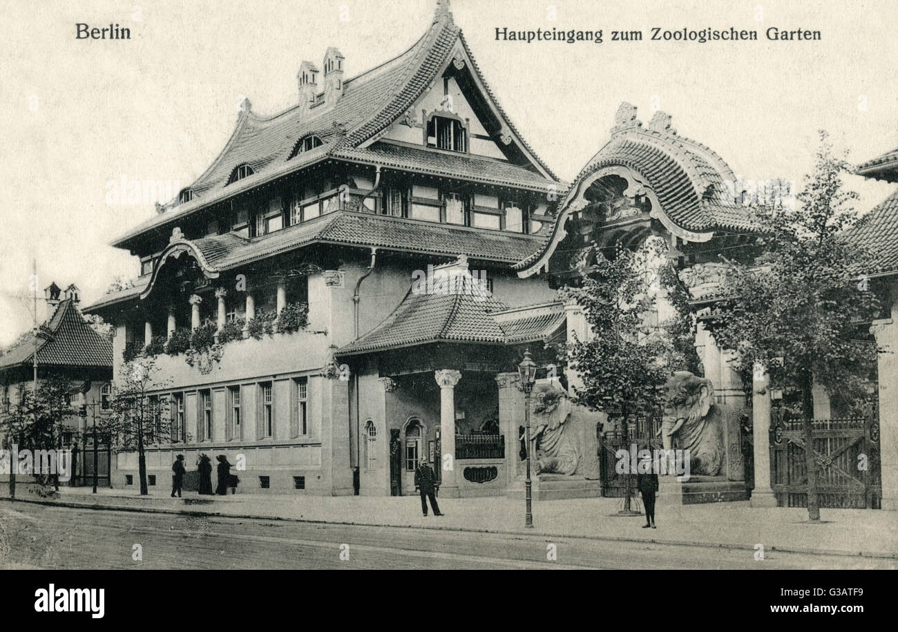 Ingresso principale, giardini zoologici, Berlino, Germania. Data: circa 1910 Foto Stock