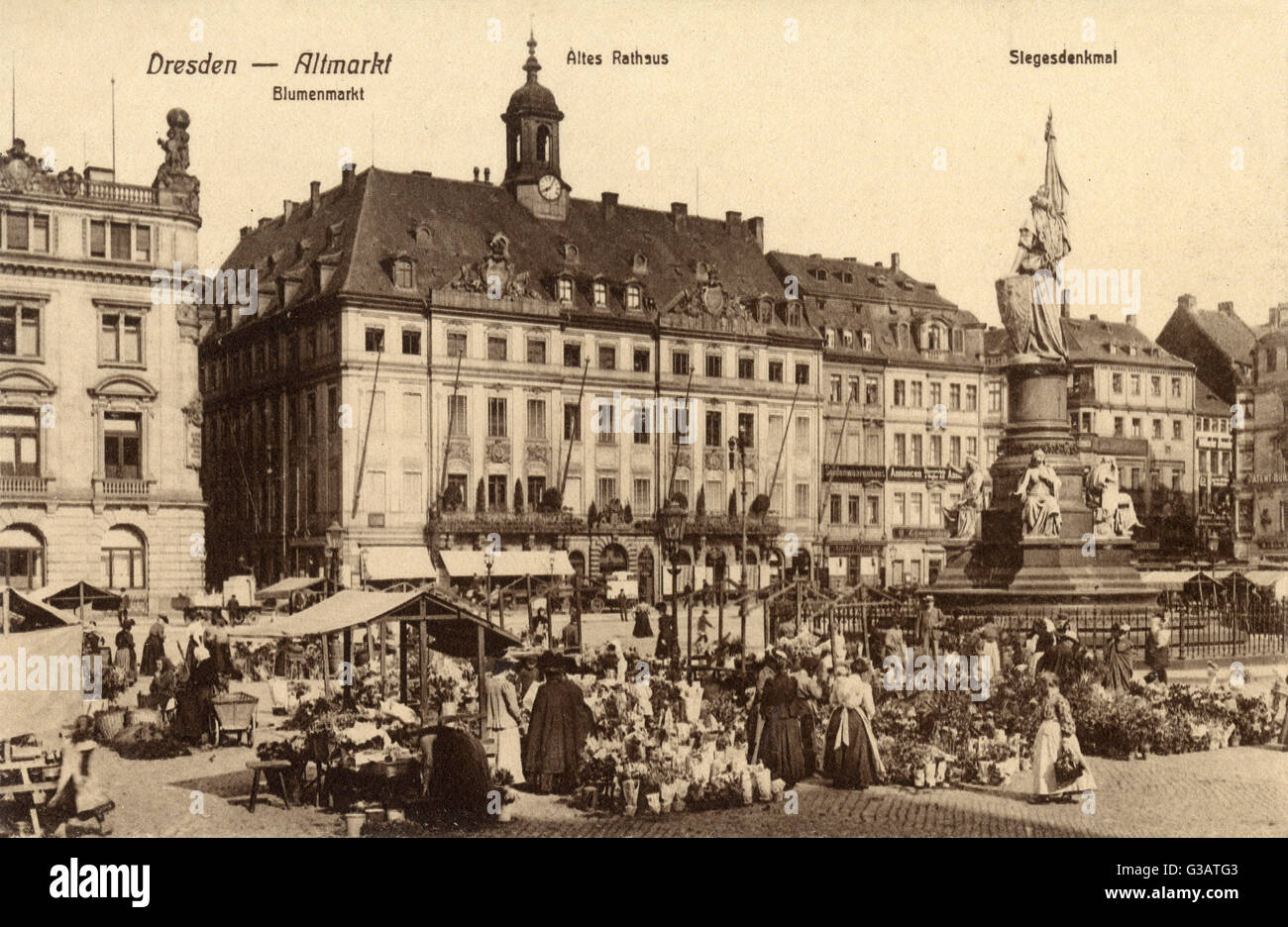 Mercato di strada e municipio, Dresda, Germania Foto Stock