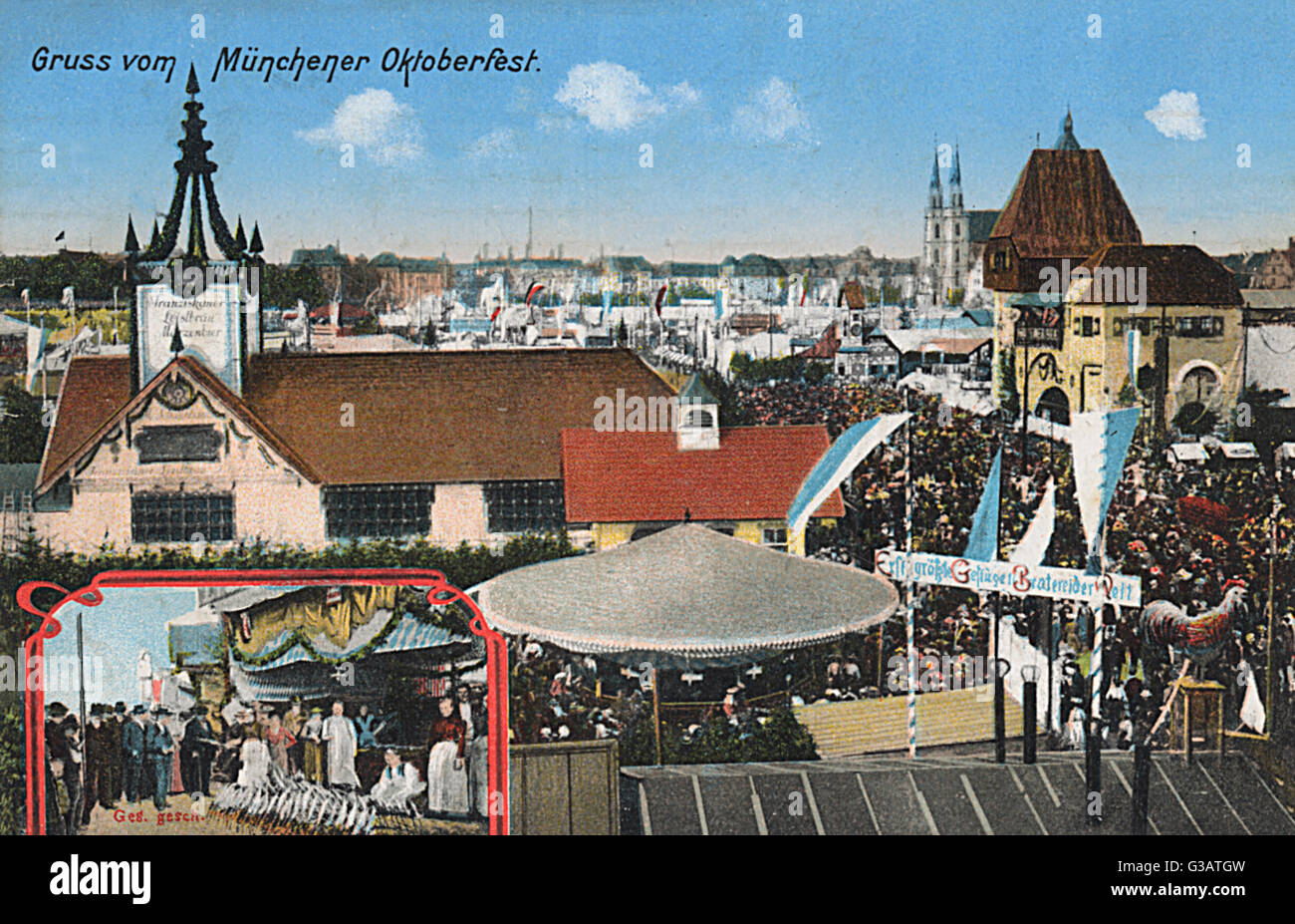 Scena Oktoberfest a Monaco di Baviera, Germania. Data: circa 1910 Foto Stock