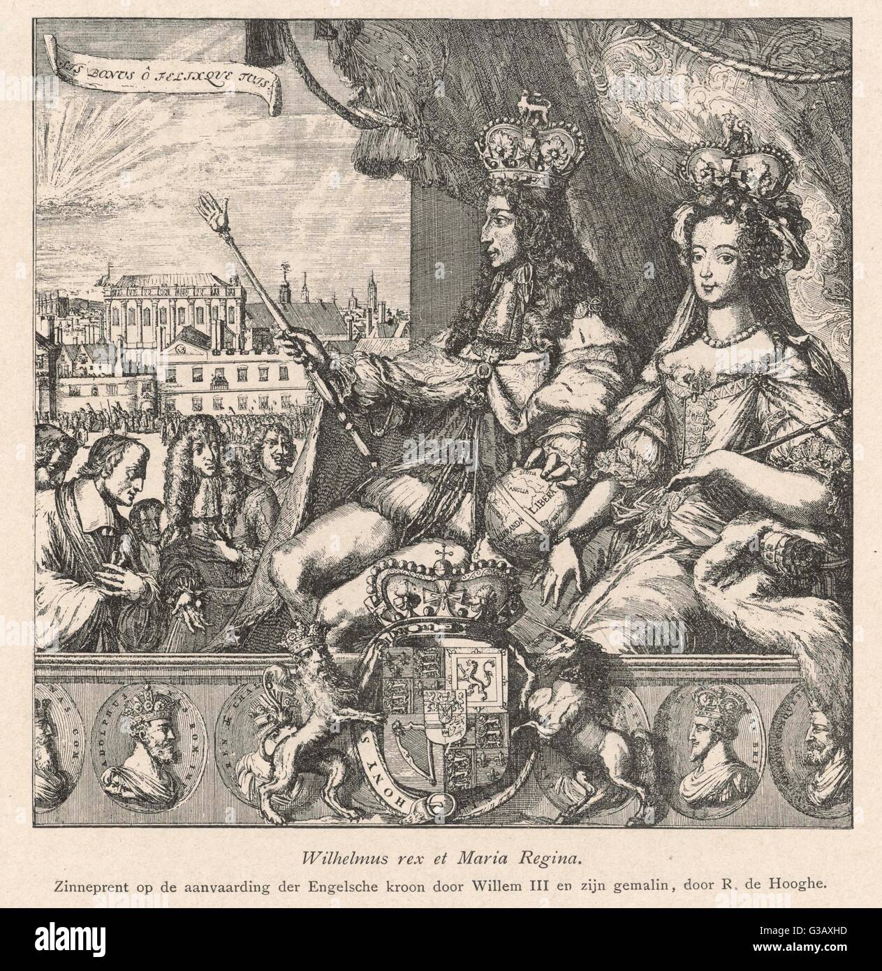 Re Guglielmo III (1650-1702) e Queen Mary II (1662-94), visto qui accettando la corona inglese. Data: 1689 Foto Stock